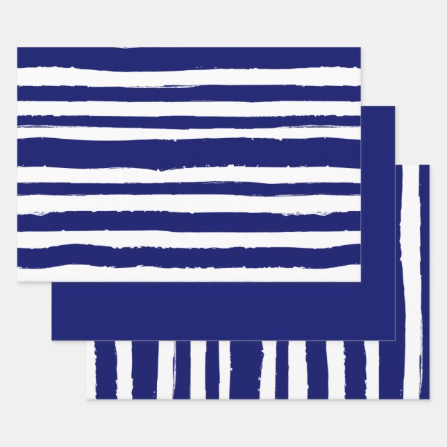 Navy Blue Striped Wrapping Paper Sheets (Set)
