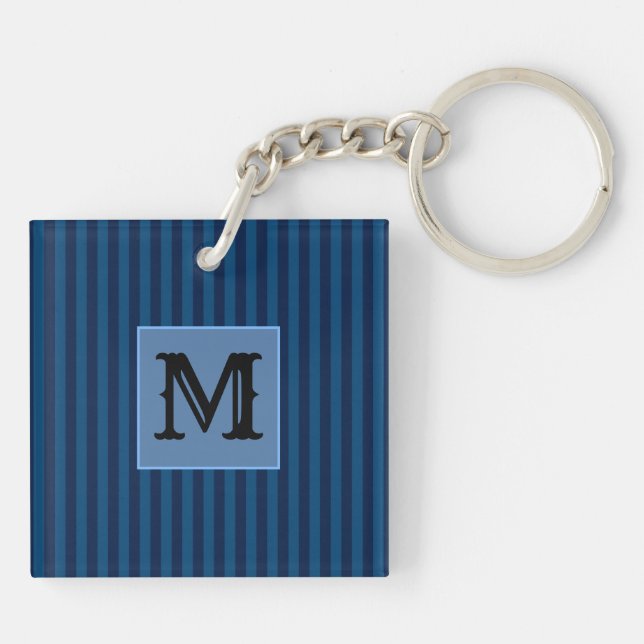 Navy Blue Stripes Acrylic Keychain Capital Initial (Back)