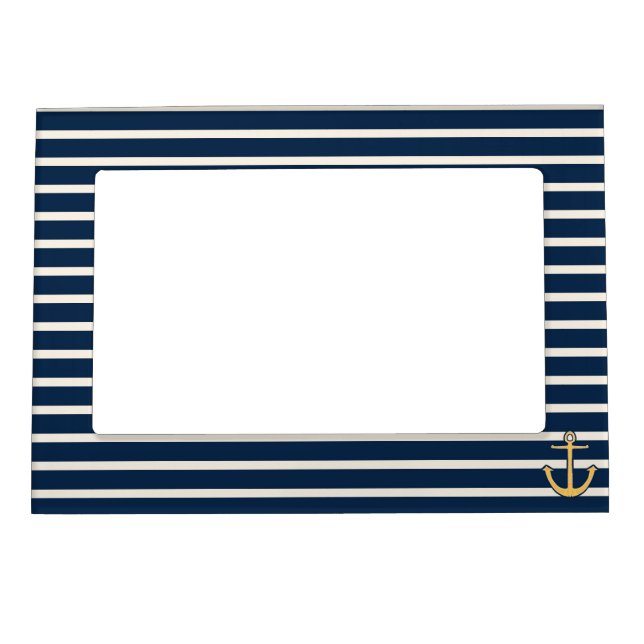 Navy Blue Stripes Anchor Magnetic Photo Frame (Front)