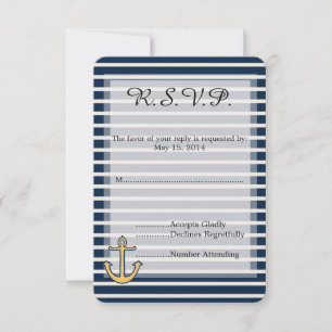 Navy Blue Stripes Anchor Wedding RSVP Card