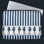Navy Blue Stripes and Sea Horses Laptop Sleeve<br><div class="desc">This seaside design includes a white band of navy blue sea horses across a navy and pale gray stripe pattern.</div>