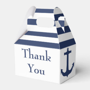 Navy Blue Stripes Boat Anchor Nautical Theme Favor Boxes