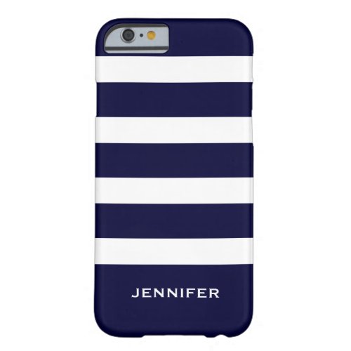 Navy Blue Stripes Changeable White Background Barely There iPhone 6 Case