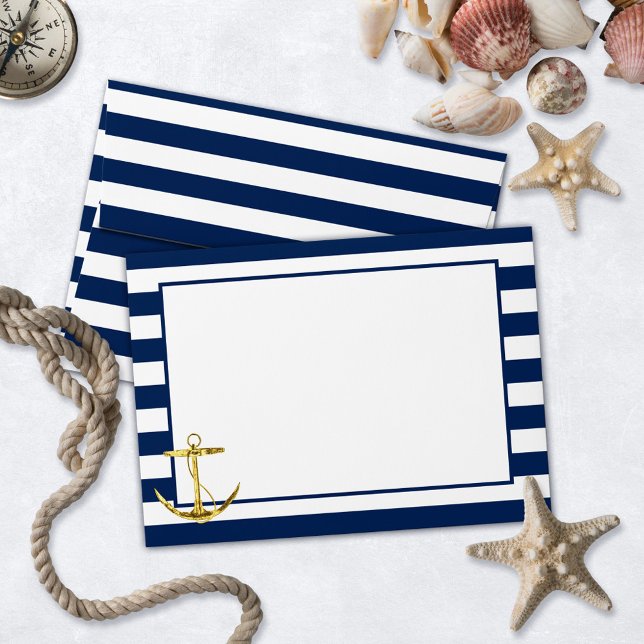 Navy Blue Stripes Classic Nautical Wedding Envelope (Creator Uploaded)