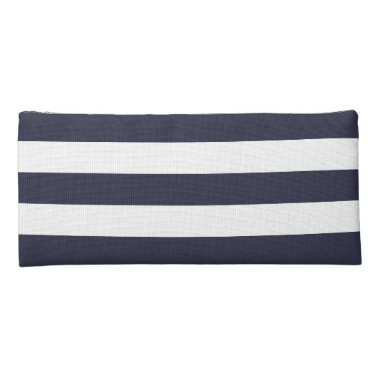 Navy Blue Stripes & Crimson Monogram Pencil Case (Back)
