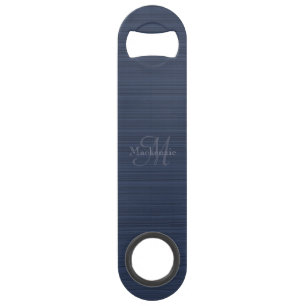 Navy Blue Stripes Custom Monogram Name Minimalist Bar Key
