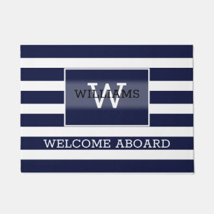 Navy Blue Stripes  Doormat