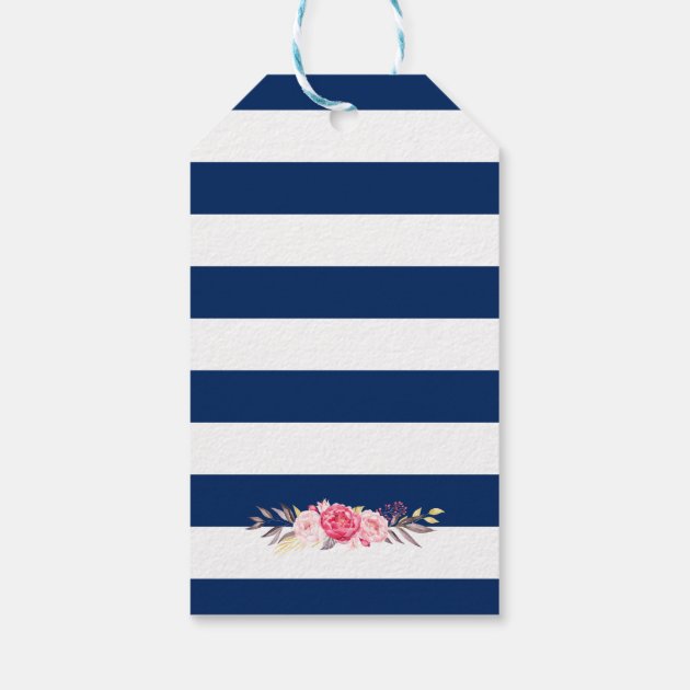 Navy Blue Stripes Floral Bridal Shower Thank You Gift Tags