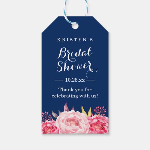 Navy Blue Stripes Floral Bridal Shower Thank You Gift Tags