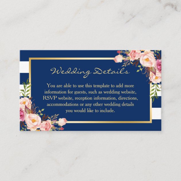 Navy Blue Stripes Floral Wedding Insert Card