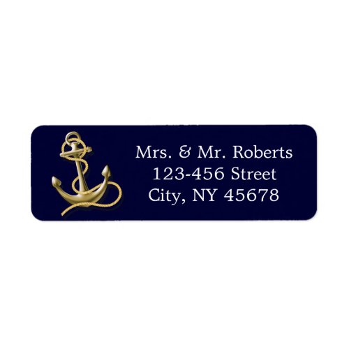 navy blue stripes gold anchor nautical wedding label