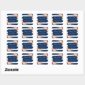 Navy Blue Stripes Gold Pink Floral Thank You Square Sticker (Sheet)
