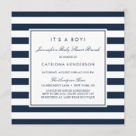 Navy Blue Stripes It's a Boy Baby Shower Brunch Invitation