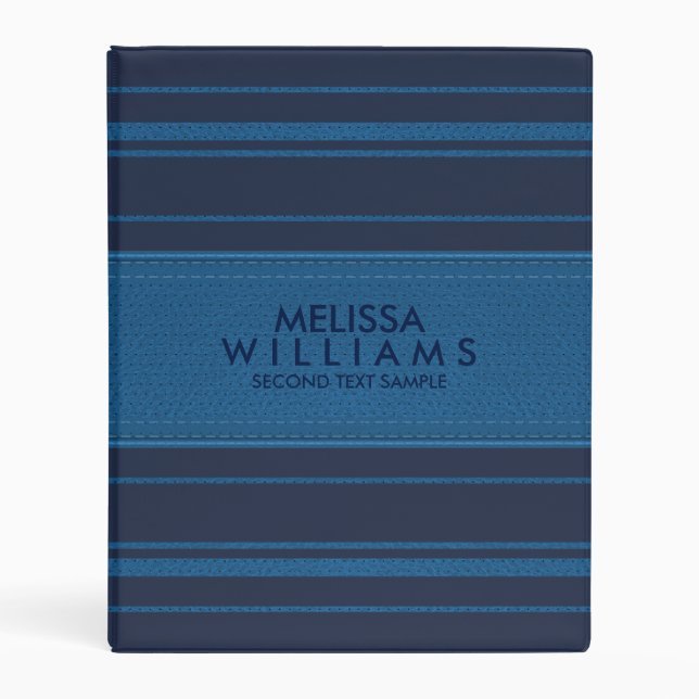 Navy Blue Stripes & Light Blue Leather Texture Mini Binder (Front)