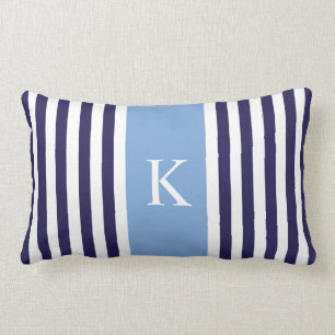 Navy Blue Stripes Monogram Lumbar Pillow