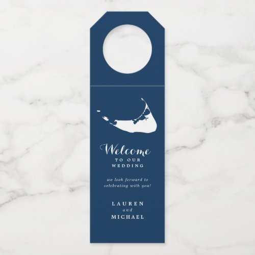 Navy Blue Stripes Nantucket Island Wedding Favor Bottle Hanger Tag