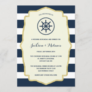 Navy Blue Stripes Nautical Rehearsal Dinner Invitation