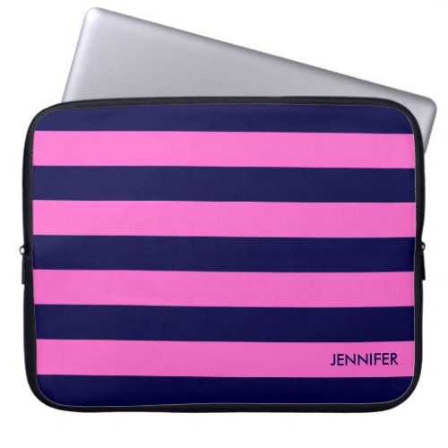 Navy Blue Stripes Over Pink Background Laptop Sleeve