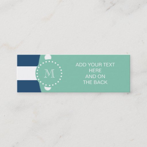Customizable Navy Blue Stripes Pattern, Mint Green Monogram Business Card Templates