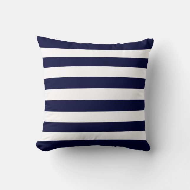 Navy Blue Stripes Pattern Throw Pillow (Front)