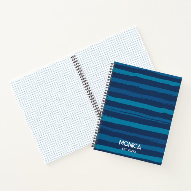 Navy Blue &  Stripes Personalized Names Notebook (Inside)