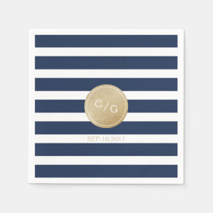 Navy blue stripes simple modern wedding monogram napkins