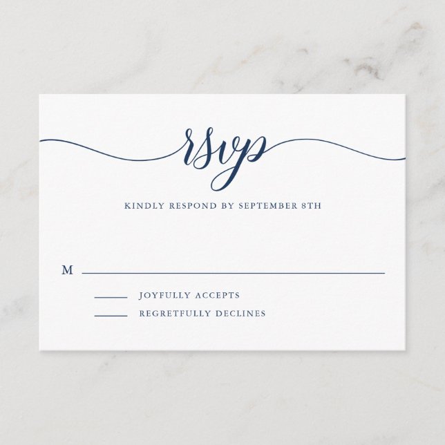 Navy Blue Stripes | Simple Script Nautical RSVP Enclosure Card (Front)