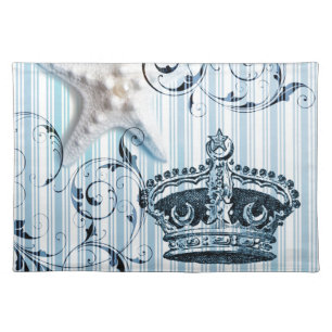 navy blue stripes starfish seashell crown nautical cloth placemat