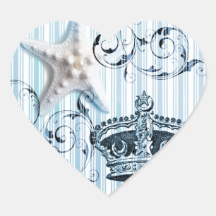 navy blue stripes starfish seashell crown nautical heart sticker