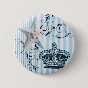 navy blue stripes starfish seashell crown nautical pinback button