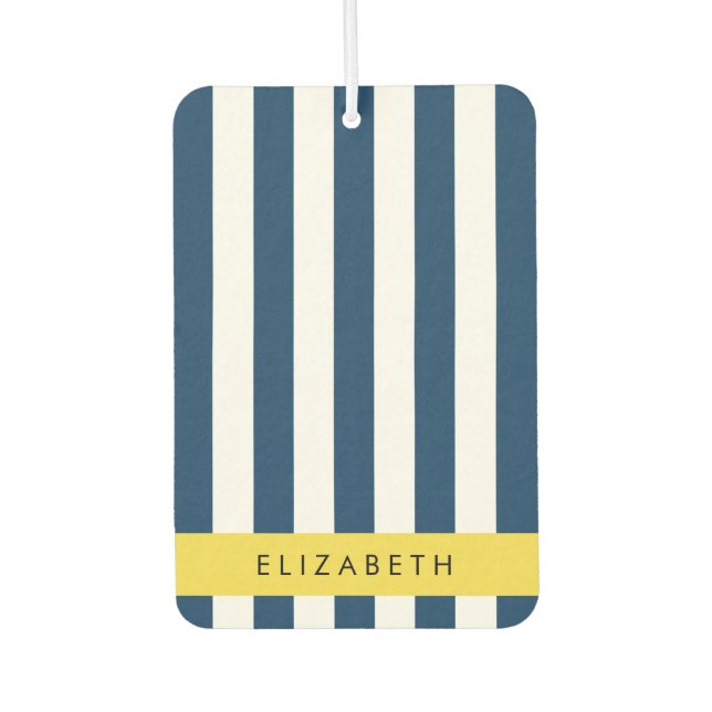 Navy Blue Stripes, Striped Pattern, Your Name Air Freshener (Front)