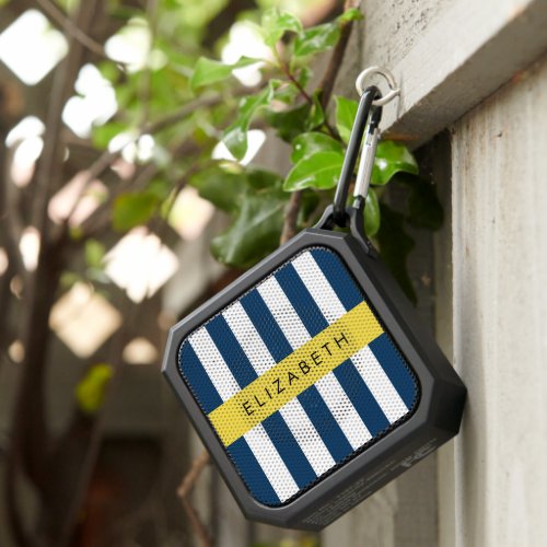 Navy Blue Stripes Striped Pattern Your Name Bluetooth Speaker