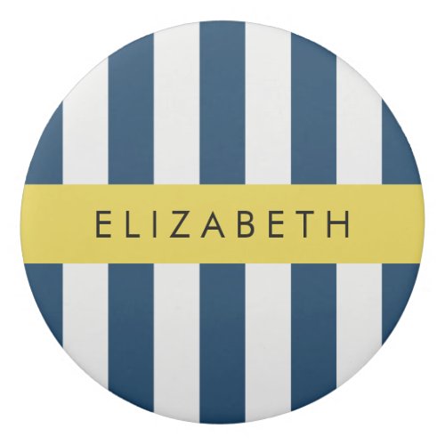 Navy Blue Stripes Striped Pattern Your Name Eraser