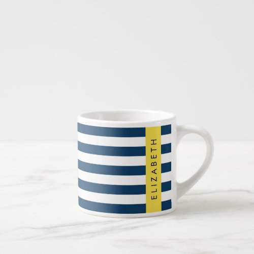 Navy Blue Stripes Striped Pattern Your Name Espresso Cup