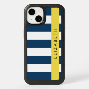 Navy Blue Stripes, Striped Pattern, Your Name OtterBox iPhone 14 Case