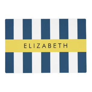 Navy Blue Stripes, Striped Pattern, Your Name Placemat