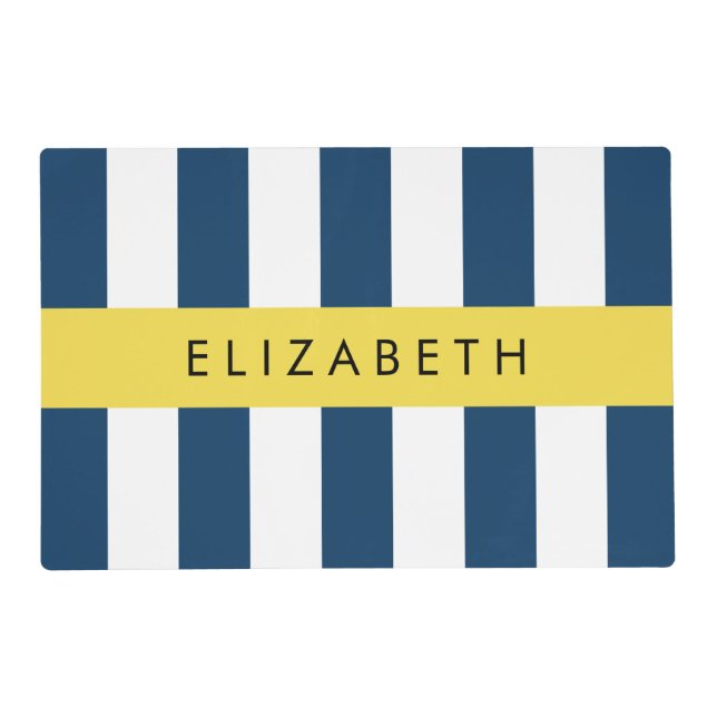 Navy Blue Stripes, Striped Pattern, Your Name Placemat (Front)