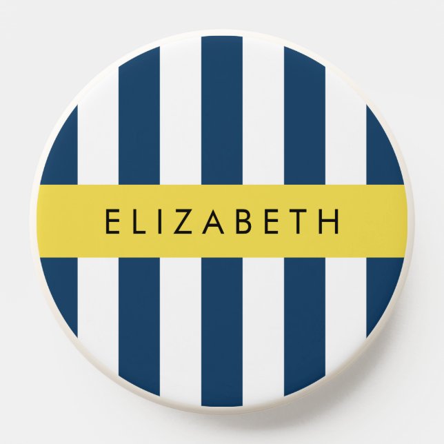 Navy Blue Stripes, Striped Pattern, Your Name PopSocket (Popsocket)