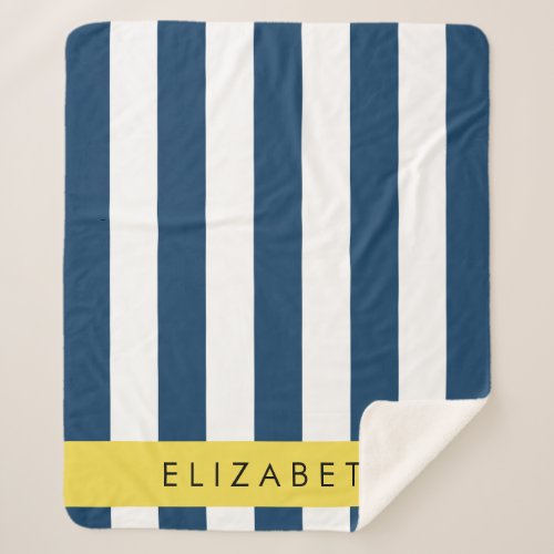 Navy Blue Stripes Striped Pattern Your Name Sherpa Blanket