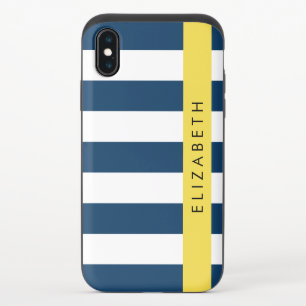 Navy Blue Stripes, Striped Pattern, Your Name iPhone X Slider Case