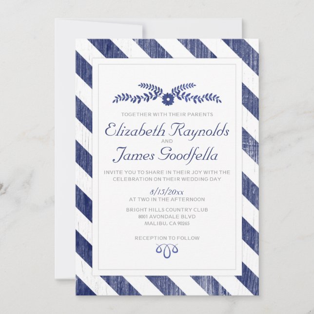 Navy Blue Stripes Wedding Invitations (Front)
