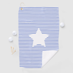Navy Blue Stripes & White Star Golf Towel