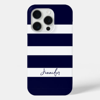 Navy Blue Stripes & White Stripes iPhone 15 Pro Case