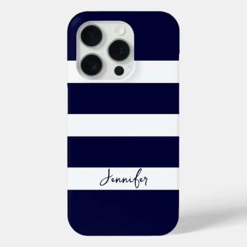 Navy Blue Stripes  White Stripes iPhone 15 Pro Case