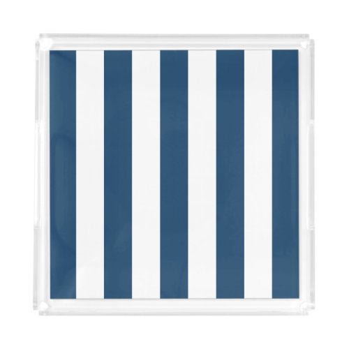 Navy Blue Stripes White Stripes Striped Pattern Acrylic Tray
