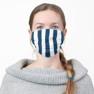 Navy Blue Stripes, White Stripes, Striped Pattern Adult Cloth Face Mask