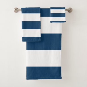 Navy Blue Stripes, White Stripes, Striped Pattern Bath Towel Set