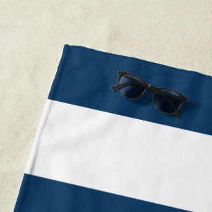 Navy Blue Stripes, White Stripes, Striped Pattern Beach Towel