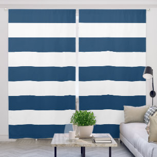 Navy Blue Stripes, White Stripes, Striped Pattern Blackout Curtains