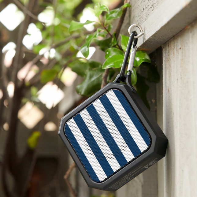Navy Blue Stripes, White Stripes, Striped Pattern Bluetooth Speaker (Inisitu)